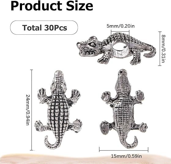 1 Box 30PCS Animal Spacer Beads Alligator Beads Bulk Crocodile Animal Silver Cha