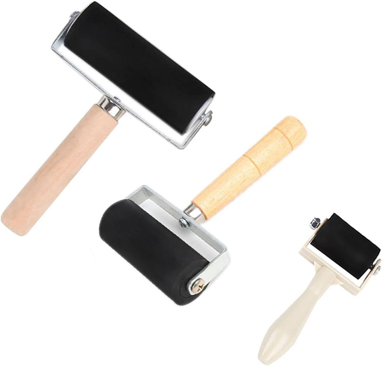 3 Pack Rubber Roller Brayer Rollers 1.4/2.4/4 Inch Art Craft Roller for Printmak