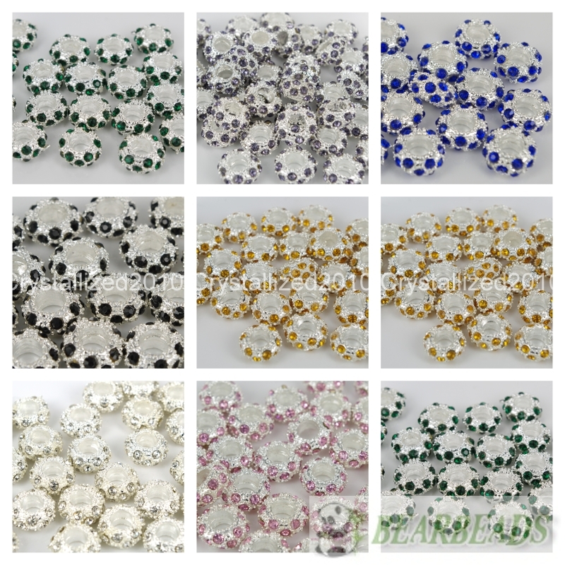 50Pcs Big Hole Crystal Rhinestone Pave Rondelle Spacer Beads Fit European Charm