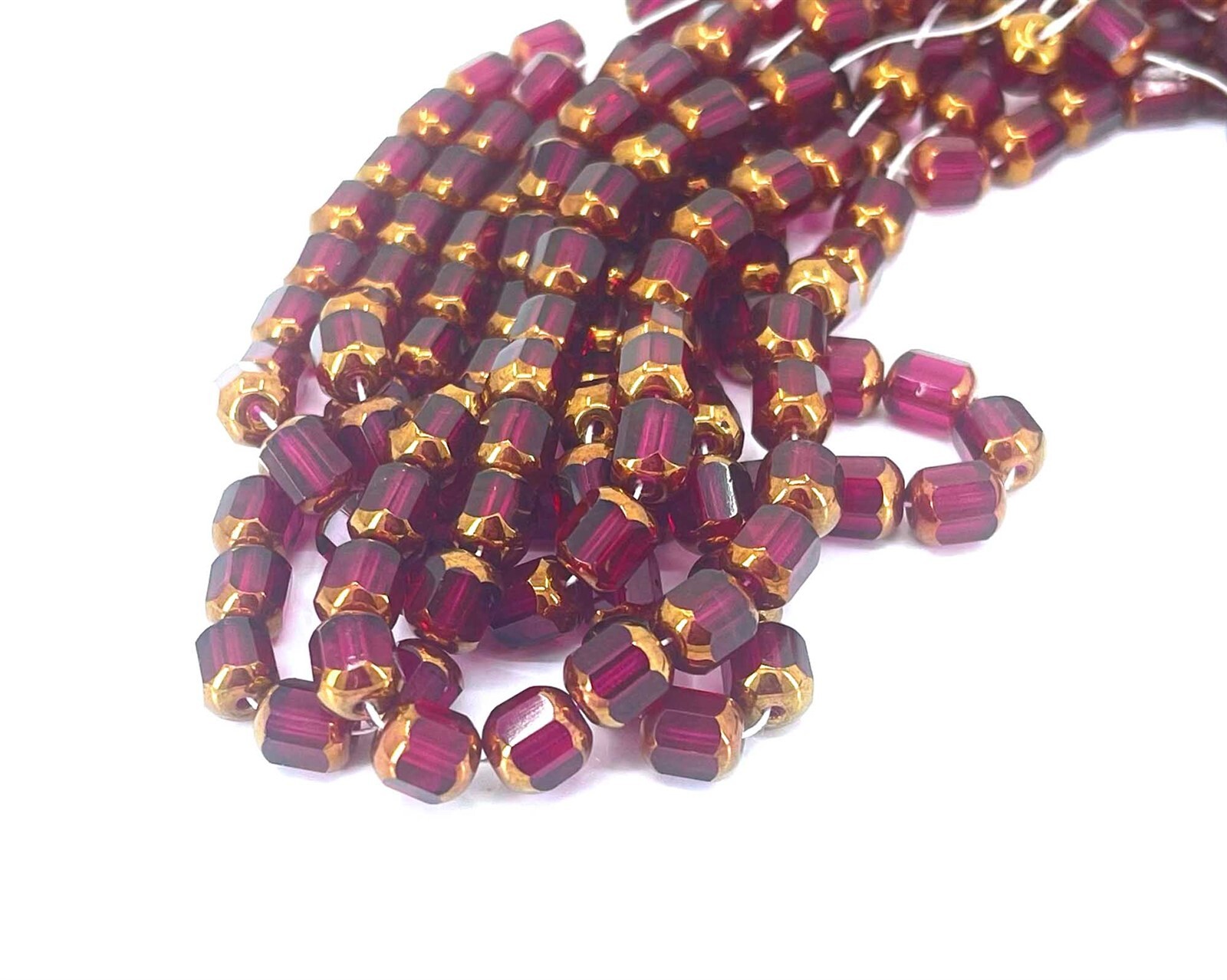 8mm Czech Glass Antique Style Octagonal bead – Bronze: Fuchsia (10)