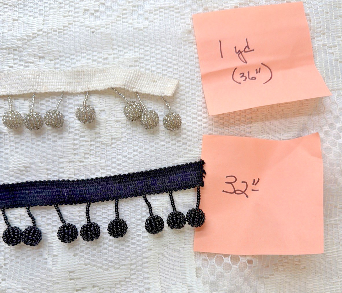 Black White Beaded Seed Ball Fringe 2.5″ Trim Two Scrap Pieces