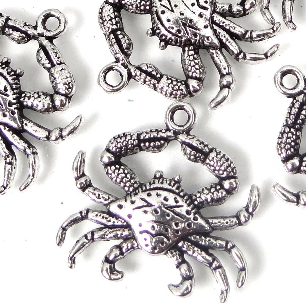 8 Antique Silver Pewter Crab Charms 23x24mm