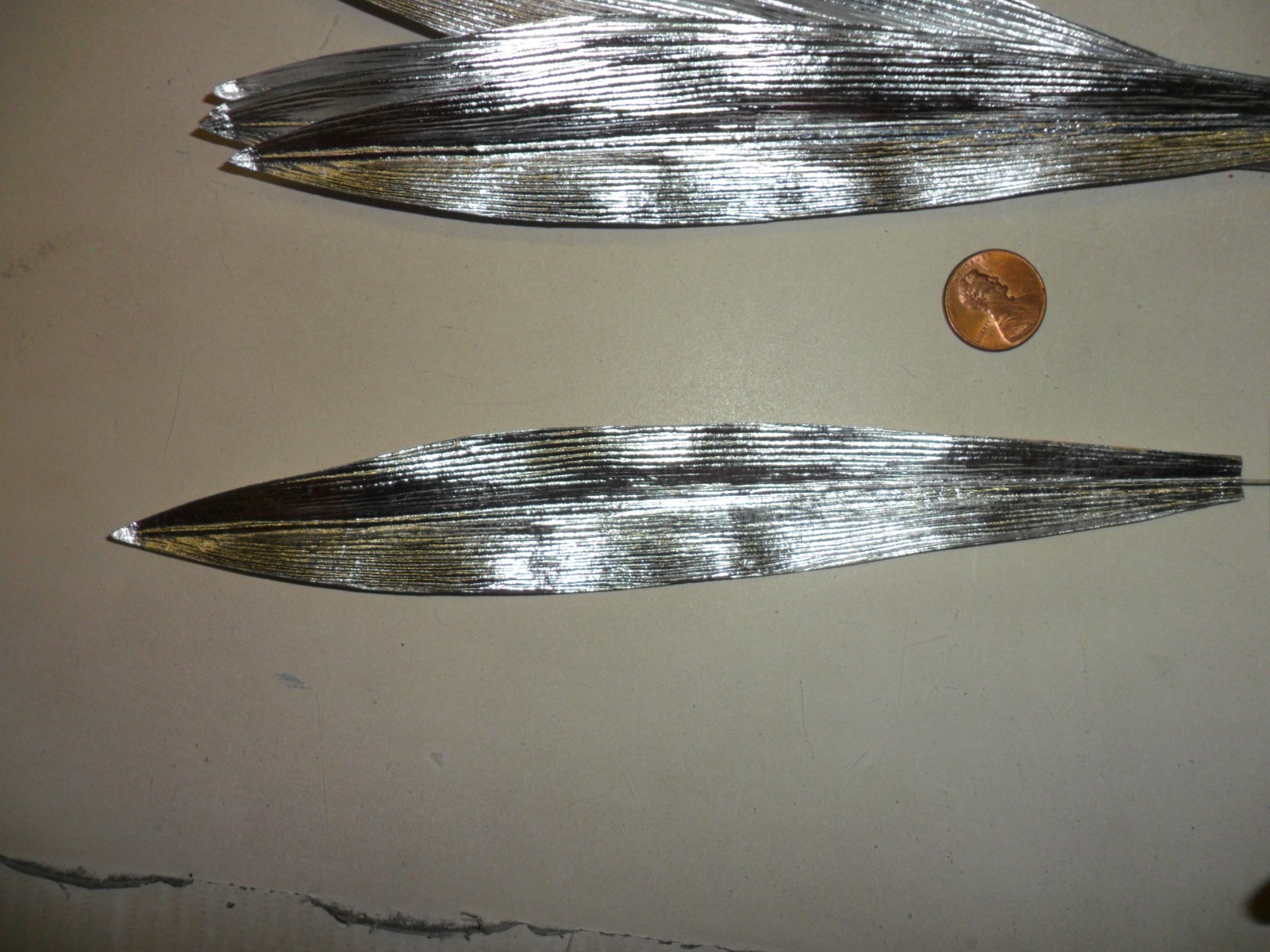 12 Vintage Metallic Silver Foil Long Leaves – 8″