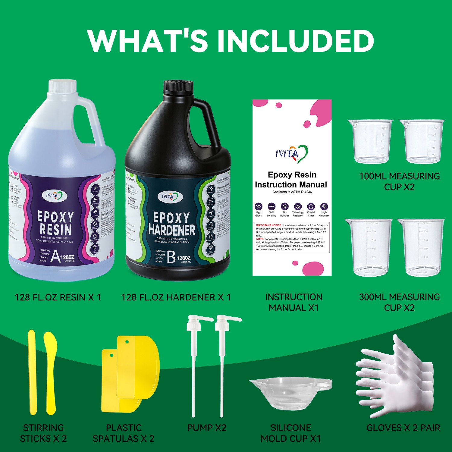 IVITA Crystal Clear Epoxy Resin 2Gallon Kit 1:1 Ratio For DIY Handmade