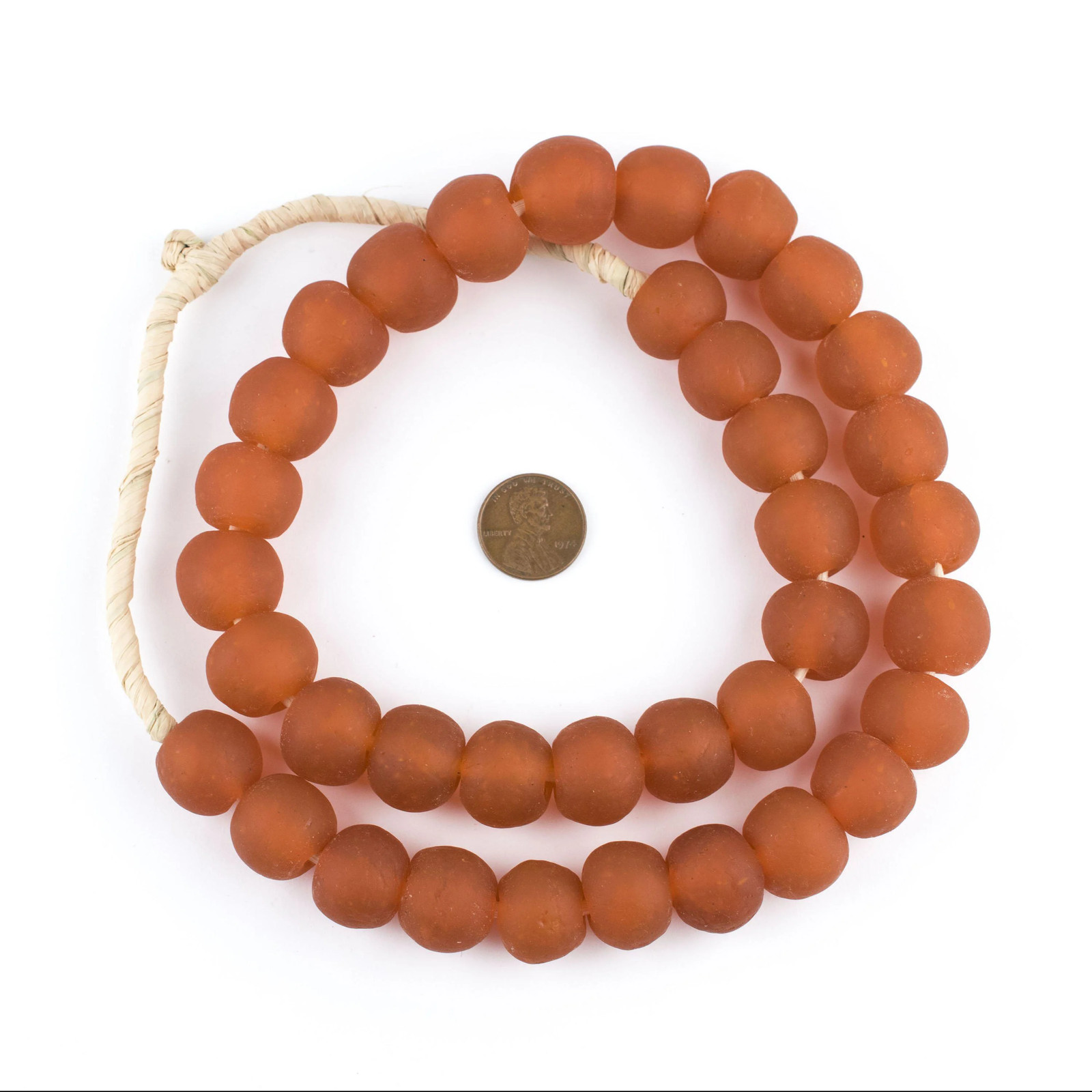 Orange Recycled Glass Beads 18mm Ghana African Sea Glass Round Large Hole