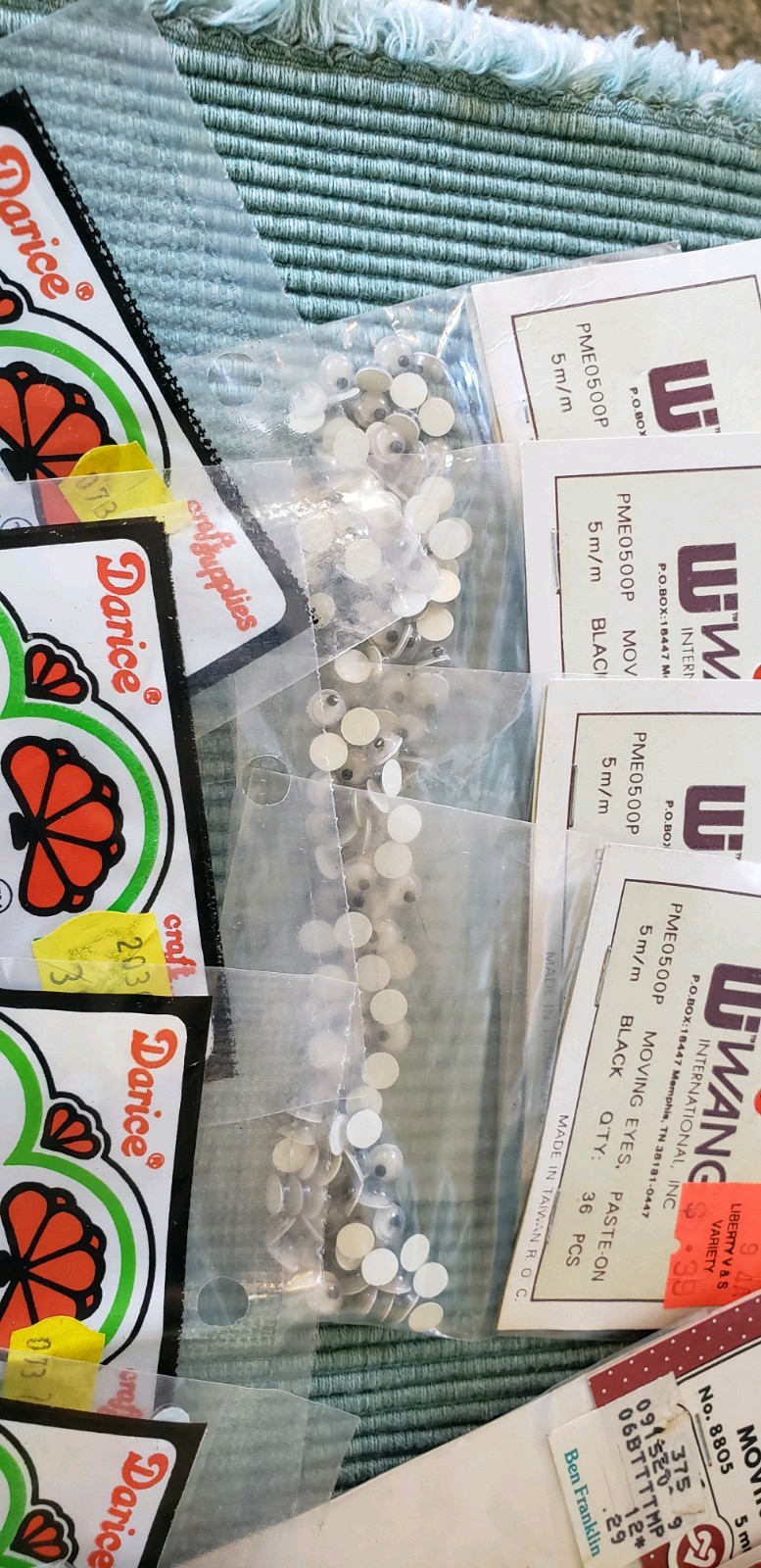 Large Lot Of Glue On Googly Wiggle Eyes, Most NIP, 3 mm to 15 mm
