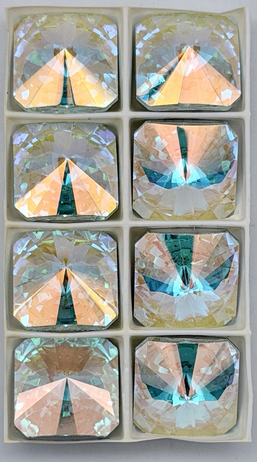 Lot Of 8 Square Faceted Swarovski Cabochons Rivolis Clear AB Jewelry Design 20mm