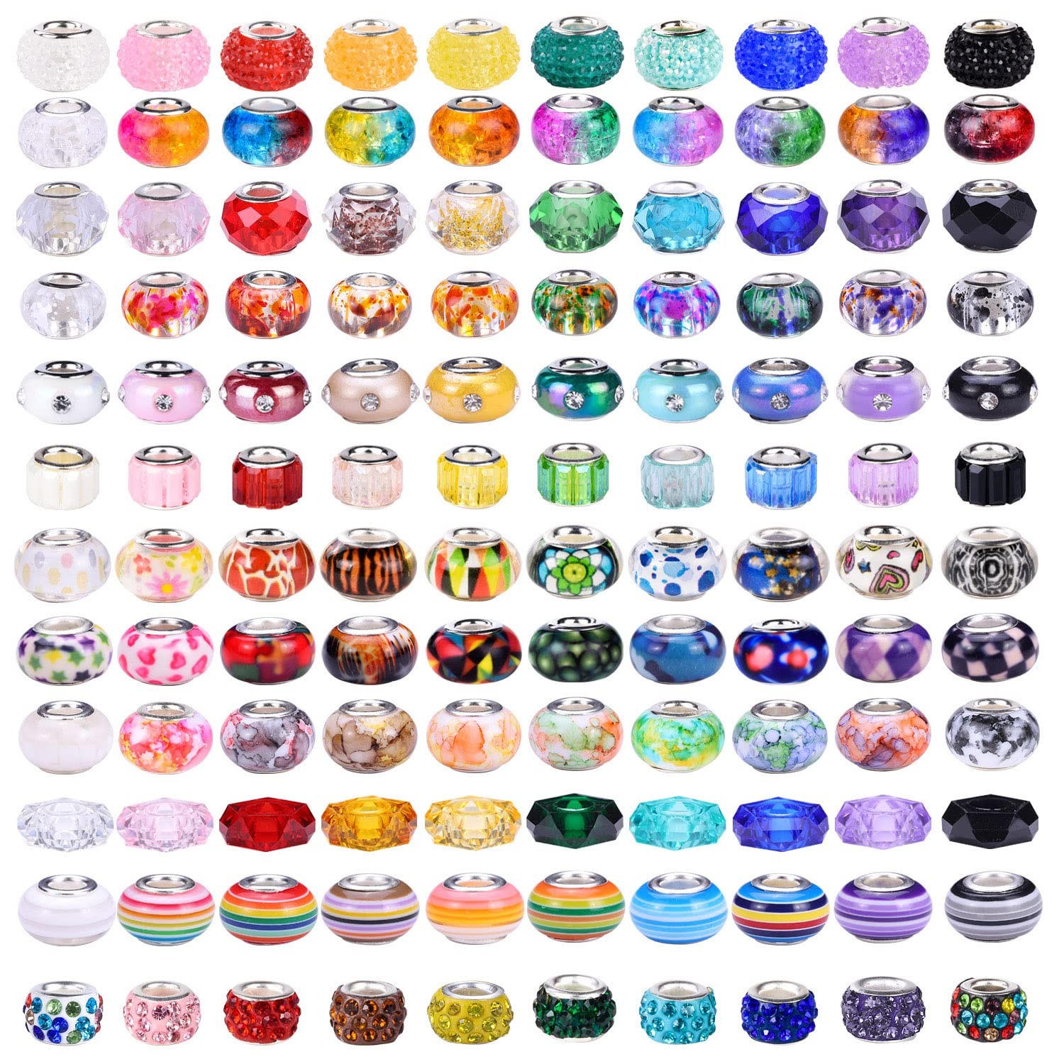240 Pieces Assorted European Craft Beads Large Hole Lampwork Spacer Beads Col…