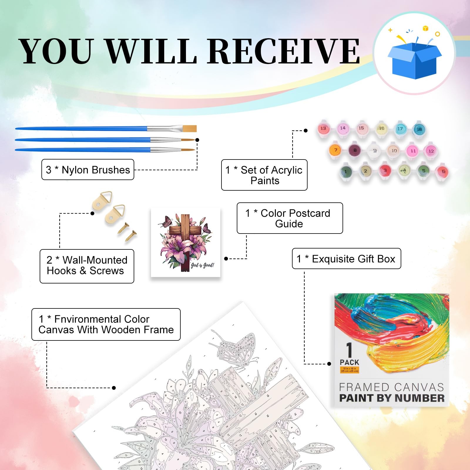 Framed Paint by Numbers Kit for Adults Beginner & Kids Ages 10-13, Jesus Cross..