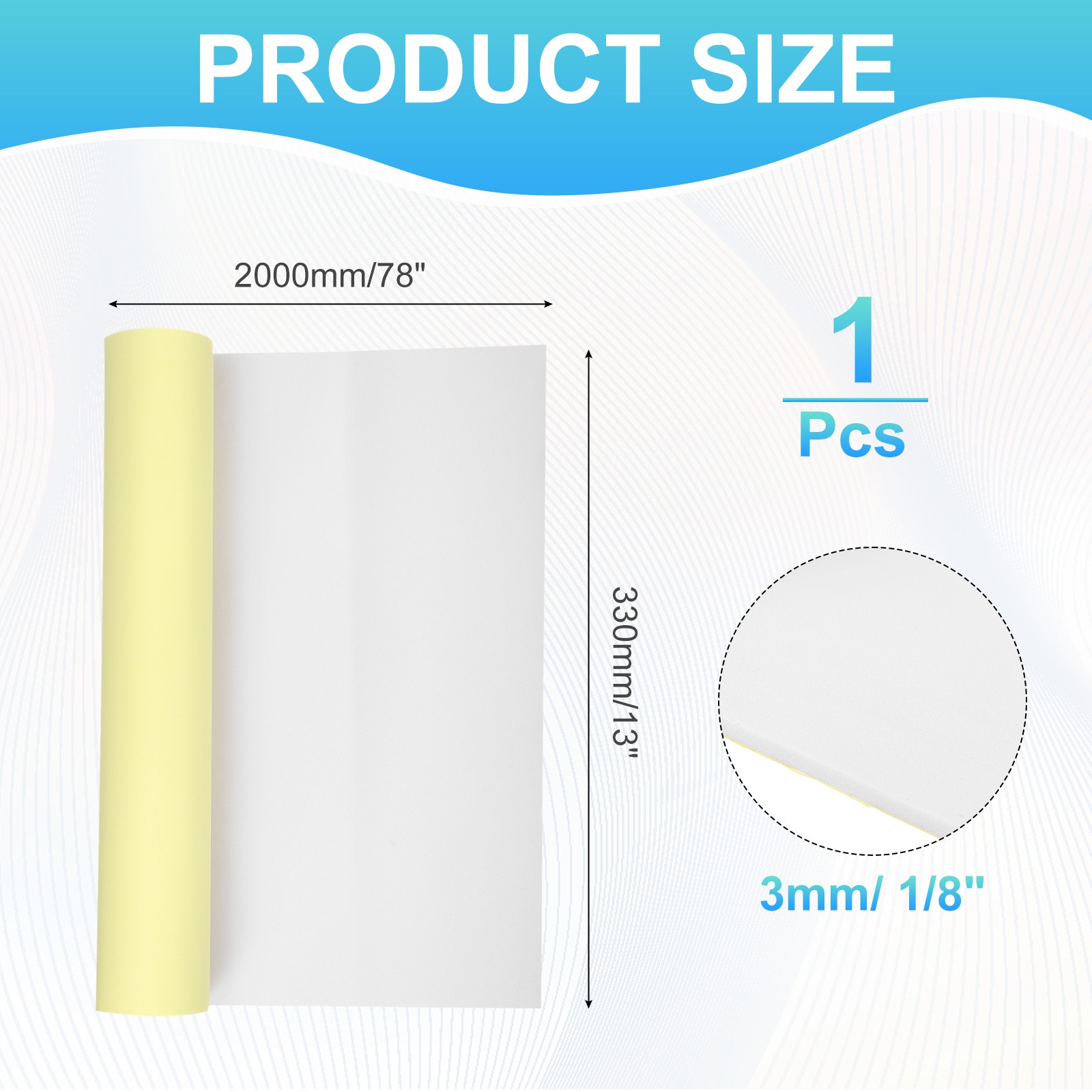 EVA Foam Roll with Adhesive Backing, 3mm 1/8″ Thick 78”x13”, White