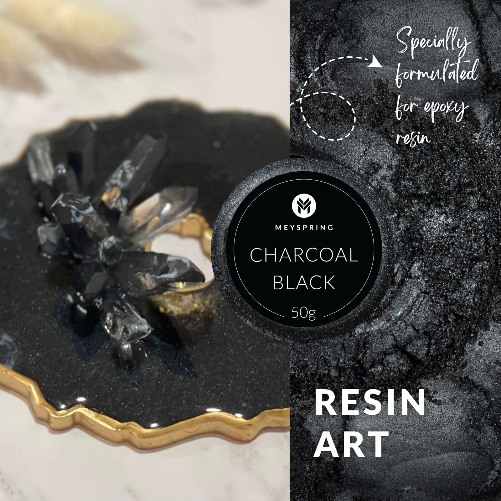 MEYSPRING Charcoal Black Mica Powder for Epoxy – Resin Color Pigment – Resin Dye