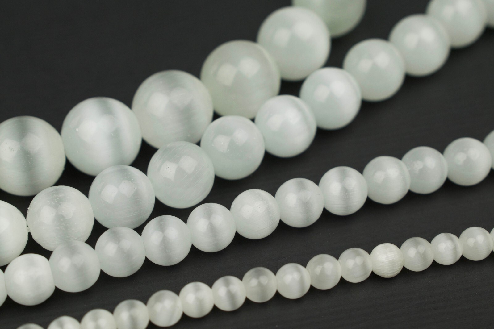 White Cat Eye Gemstone Beads 15″ Strand 4mm 6mm 8mm 10mm 12mm Round