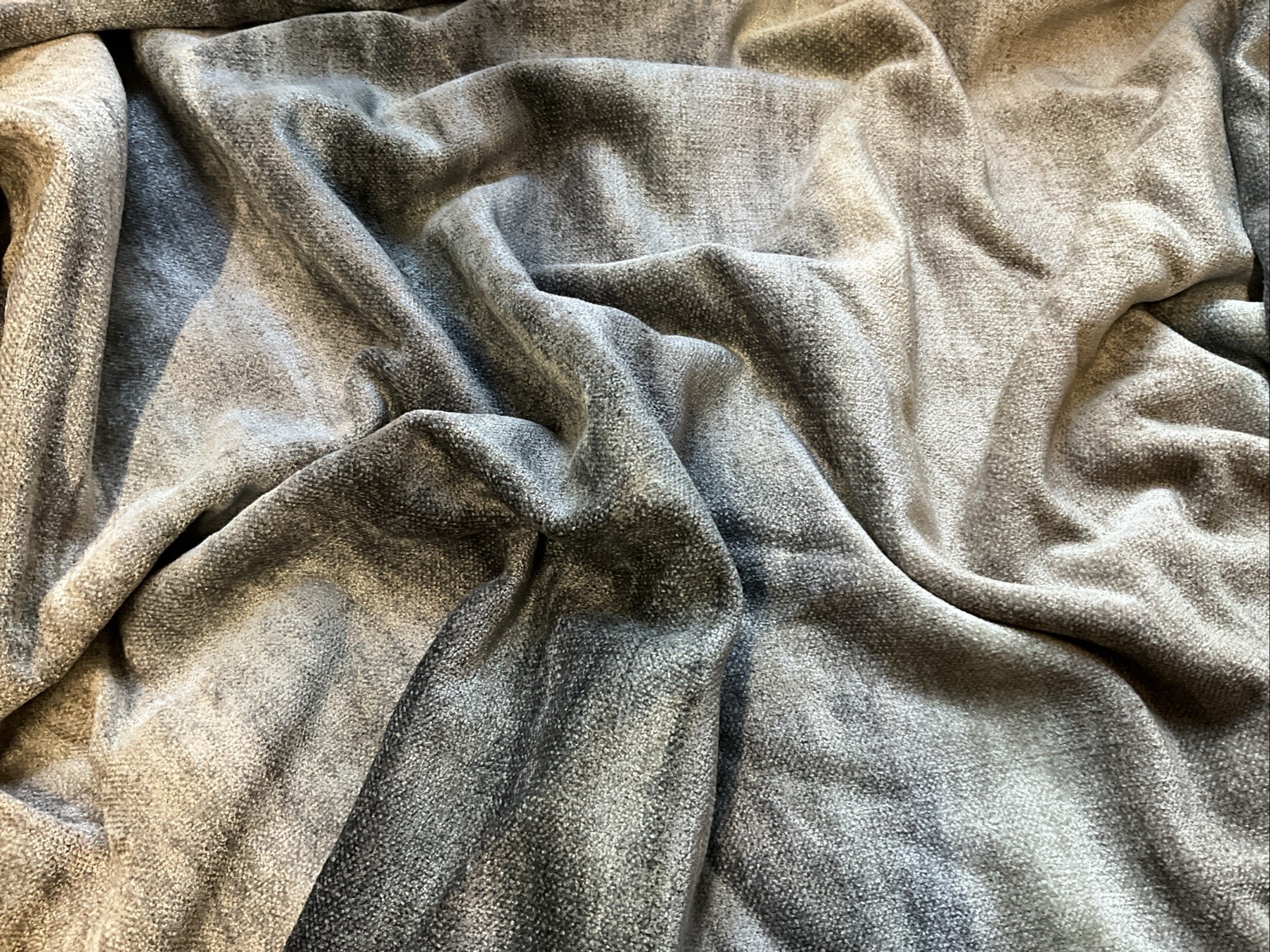Remnant Fabric Soft Chenille Feel With Blues Grays & Browns Less Than 1 Yd