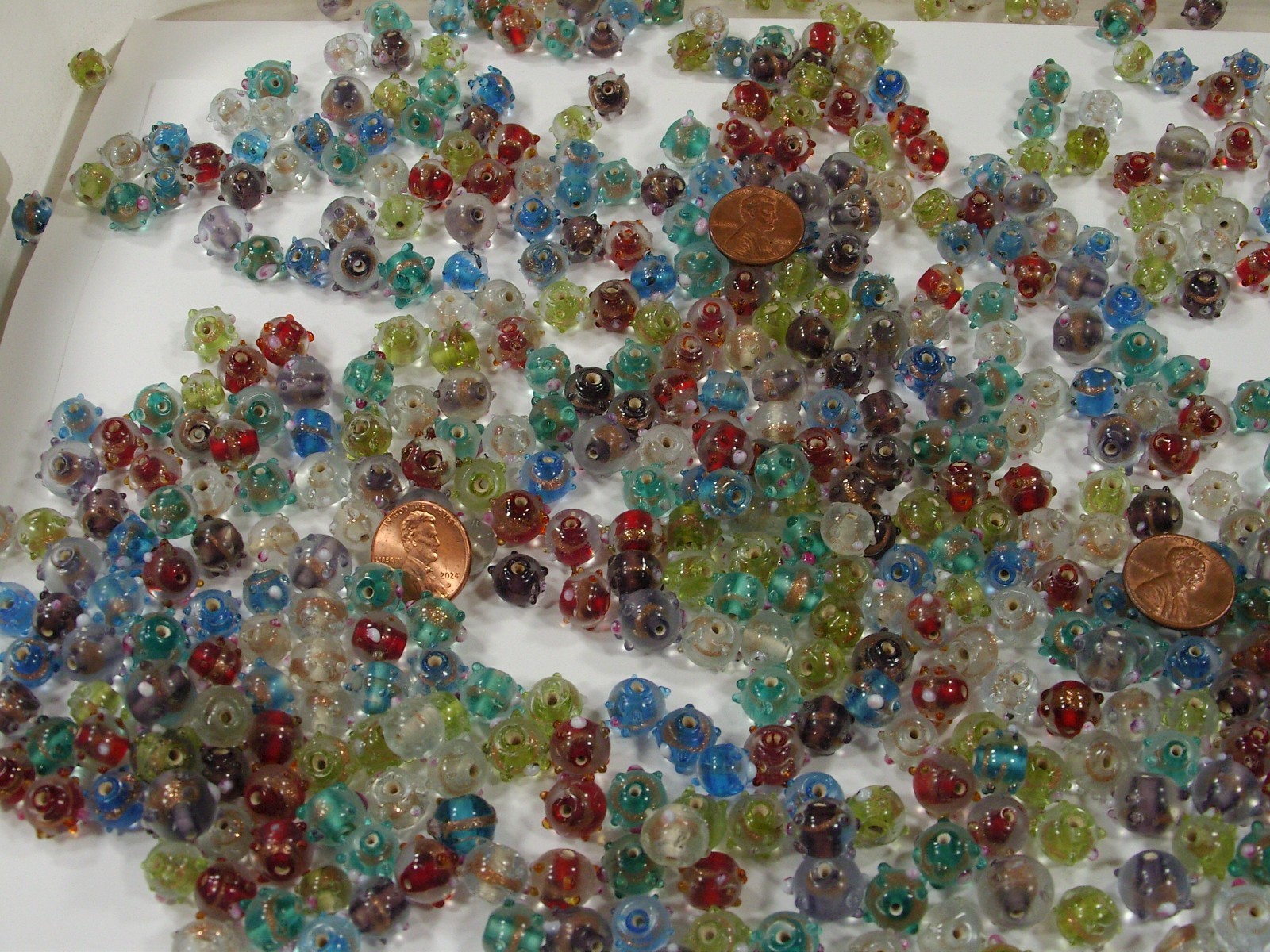 2 Pounds Assorted Colors India Handmade Intricate Design Glass Beads Lot (A-8) ⭐