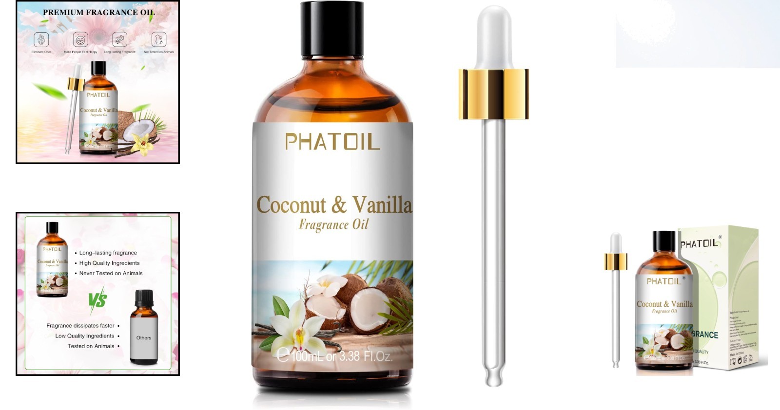 Cruelty-Free 3.38FL.OZ Coconut & Vanilla Fragrance Oils – Versatile Aromatherapy