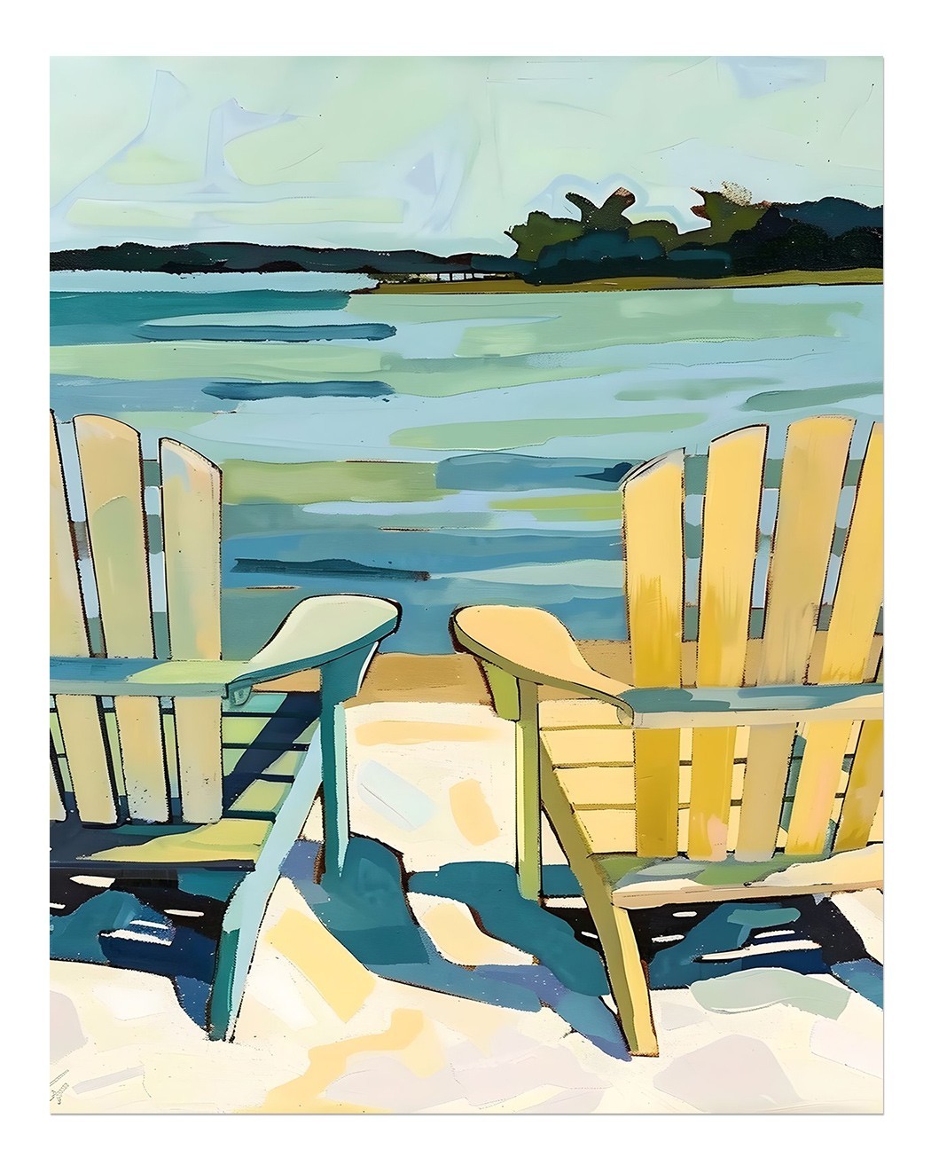 Relaxed beach chairs wall art for tranquil decoration, modern nature