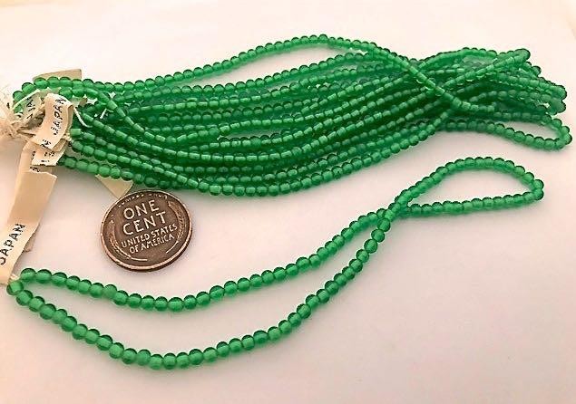 Vintage 3mm Translucent Emerald Green Glass Beads Japan 100