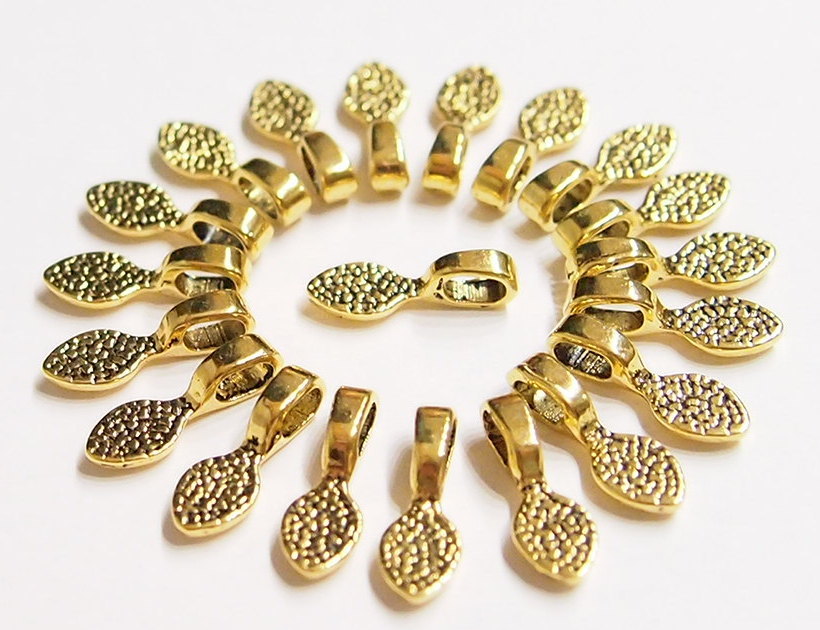 20 Small Antique Gold Oval Glue on Bails, for Pendants, Cameos, Cabochons, Glass