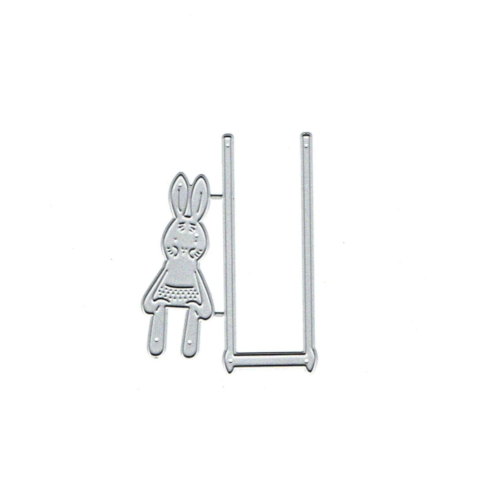 Swing Bunny Rabbit Metal Die Cuts,Flower Leaf 8×5.9cm/3.14X2.32inch, Silver