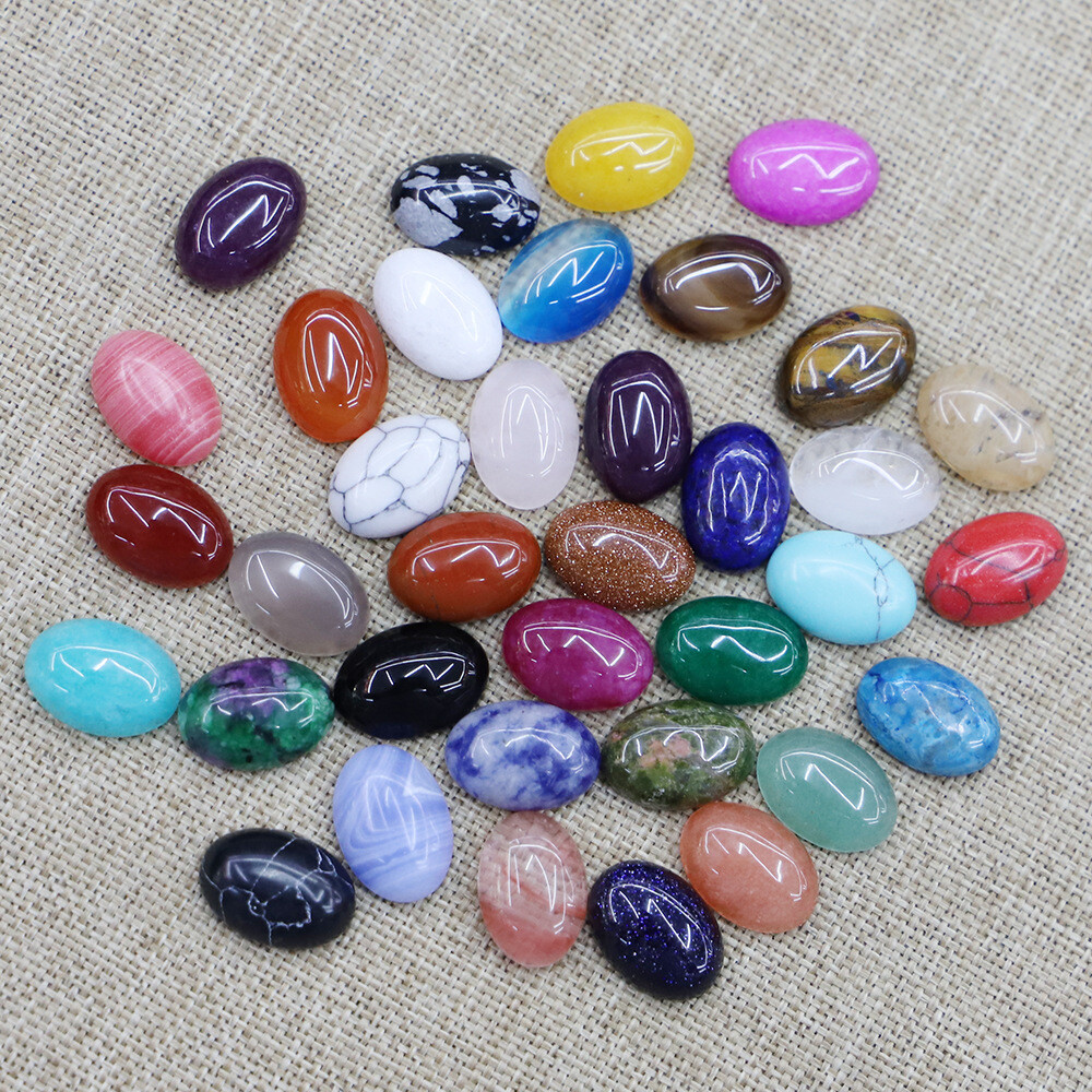 1000pcs Mixed Natural Stone 10x14mm Oval Cab Cabochon Jewelry Making No Holes
