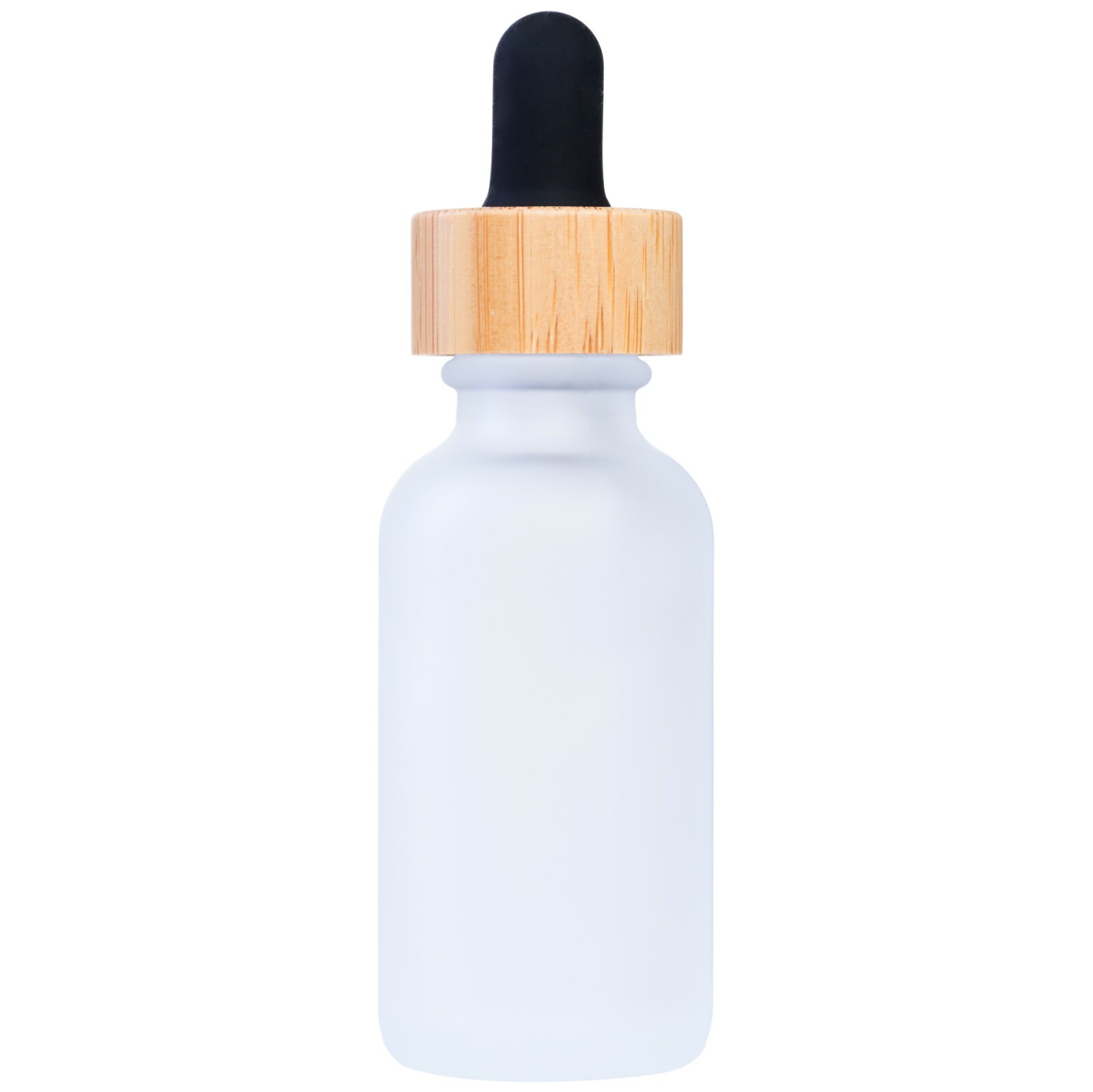 Clear Frosted Boston Round Glass bottles Black Bamboo Cap 1 oz / 30 ml 12 Pack
