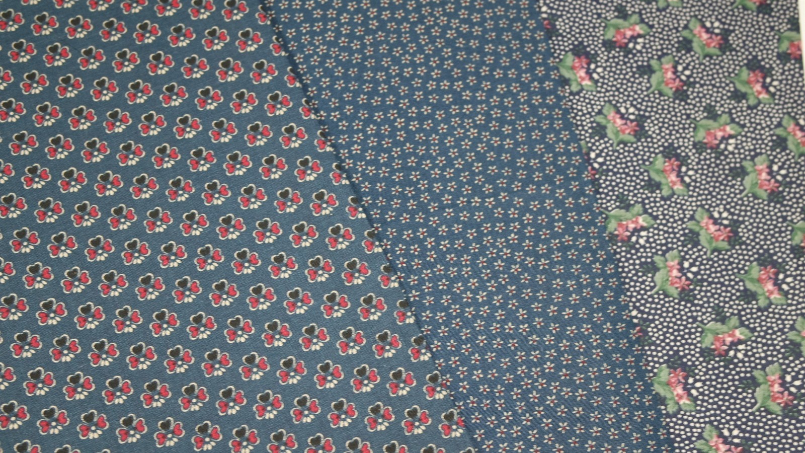 Indigo Navy Vintage Blue Calico Floral Dot Stripe Vintage Quilt Fabric Scrap Lot