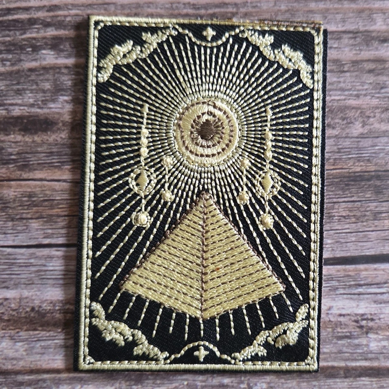 Black and Gold Egypt Pyramid Occult Illuminati Magick Iron On Patch.