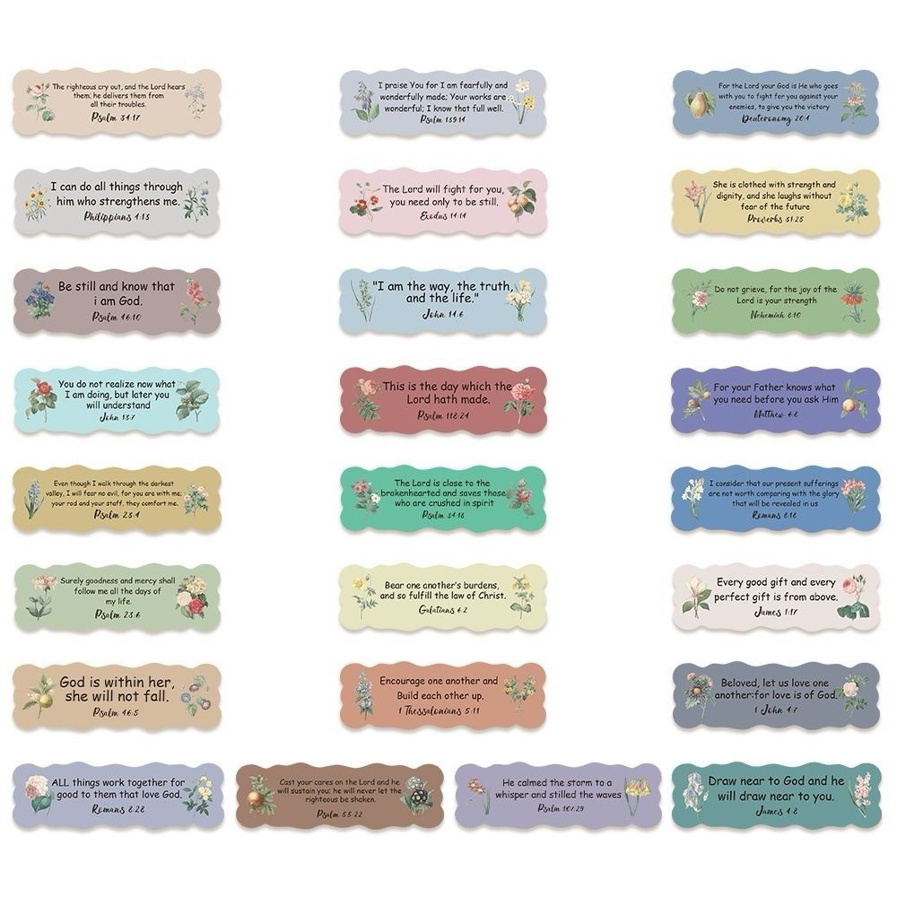 30Pcs Random Bible Verses Journaling Faith Label Wildflower Waterproof Stickers