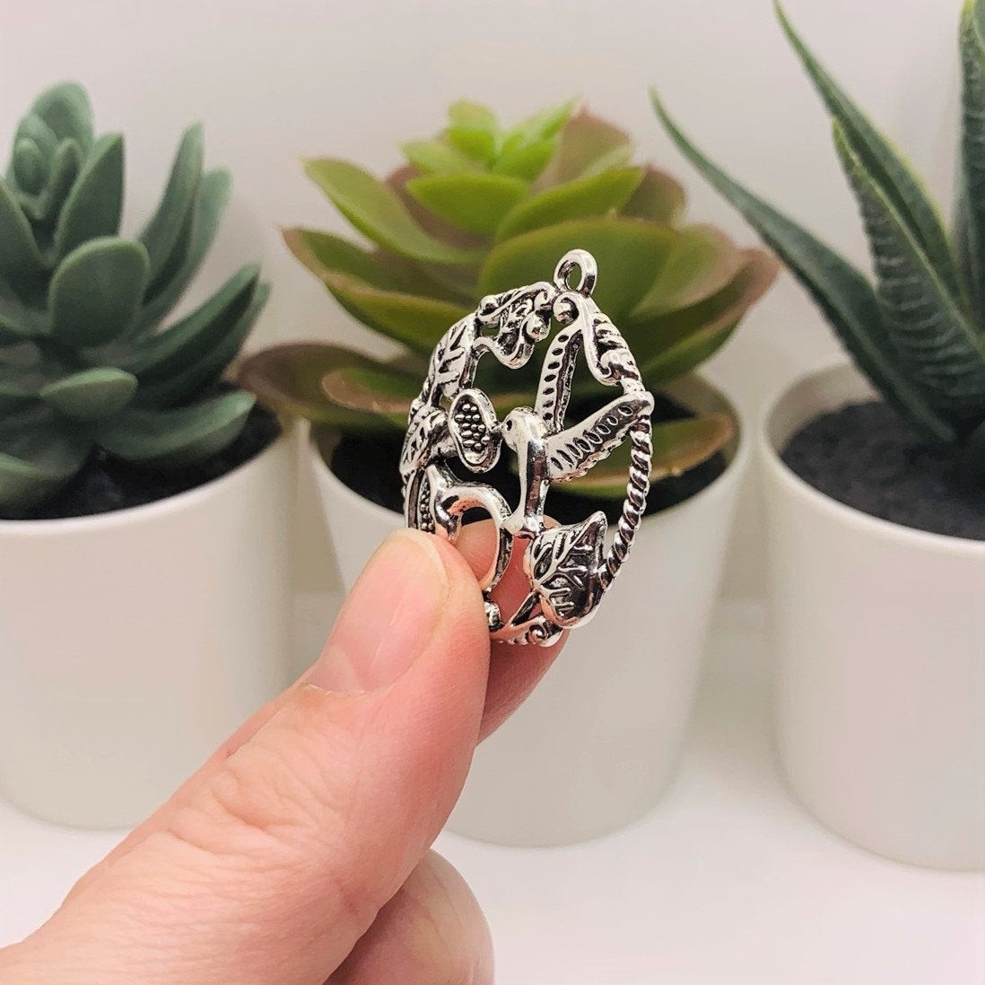 Silver Hummingbird Pendant Charms, 34x30mm – US Seller