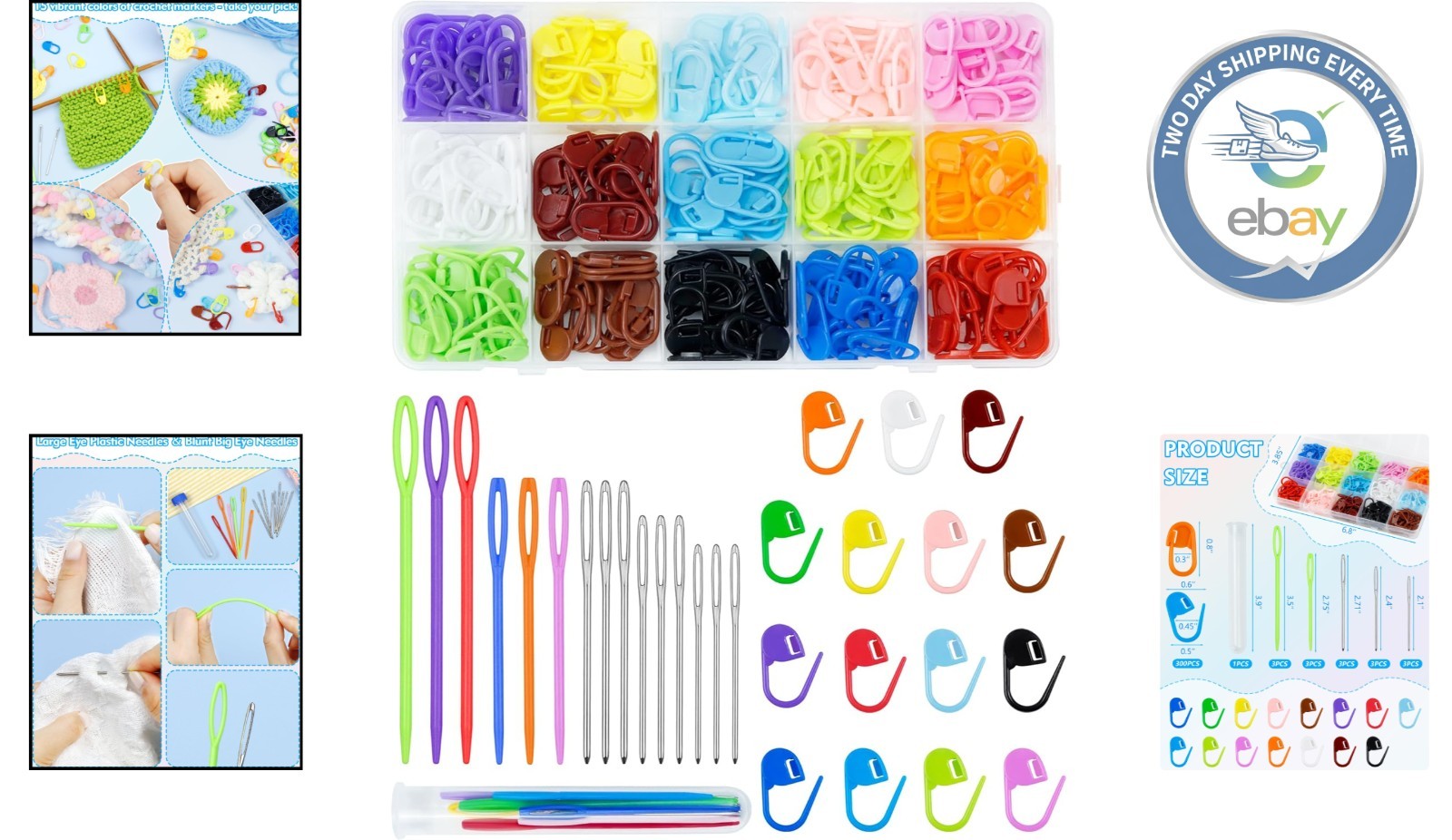 Durable & Colorful Stitch Markers Set with 15 Needles – Perfect for All Ages