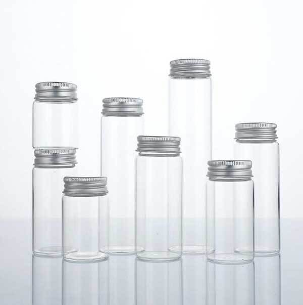 Luxurious 5ml-200ml Empty Transparent Glass Storage Bottle Aluminum Silver Cap