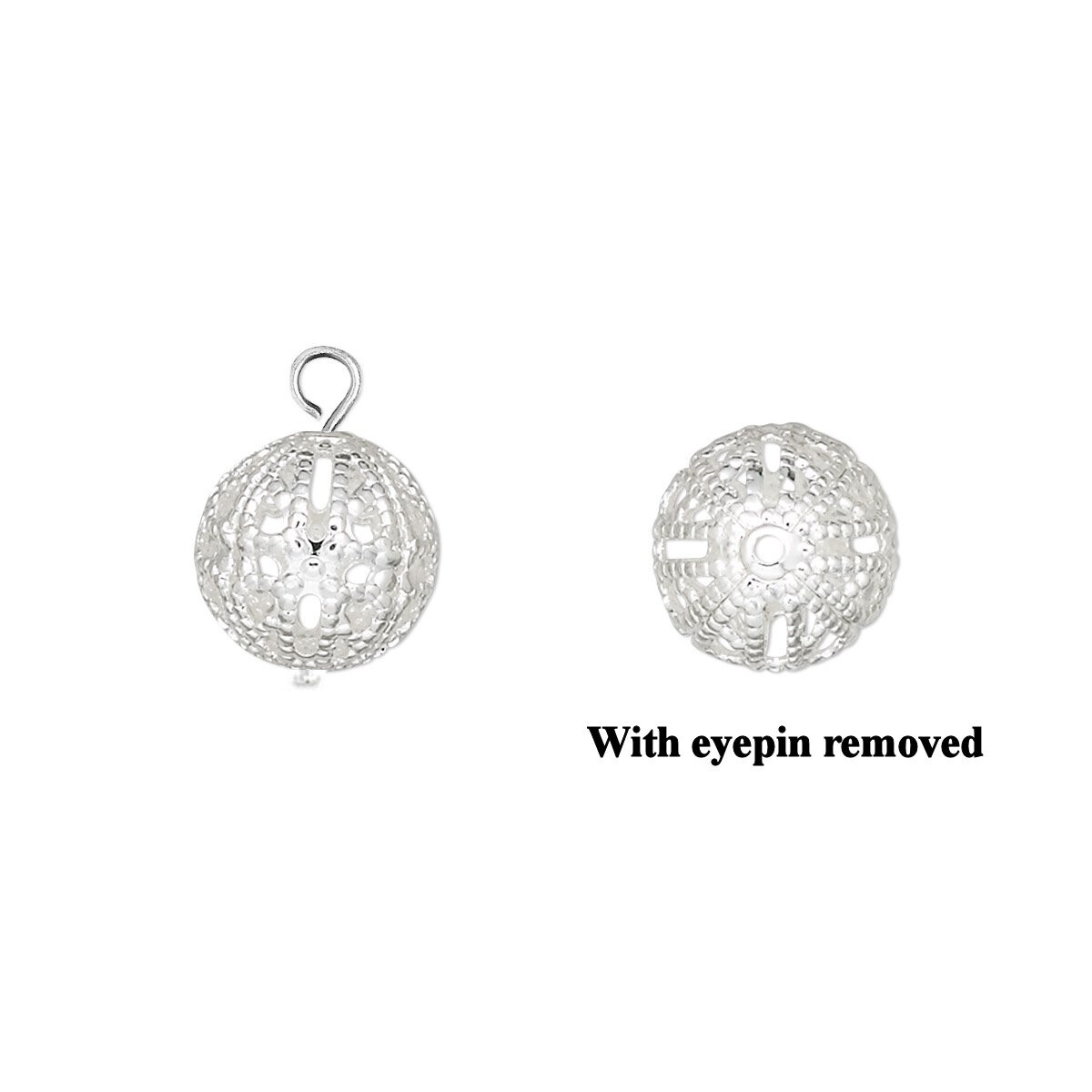 50 Silver Plated Brass 10mm Filigree Round Bead with Eyepin Charms *