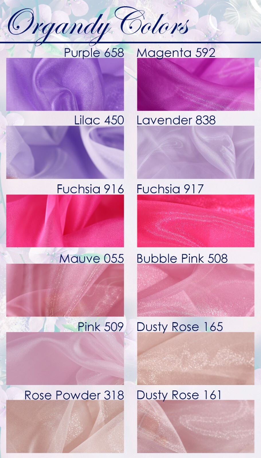 47 colors Crystal Sheer Organza Fabric By the Yard for Wedding, Costumes, Decor