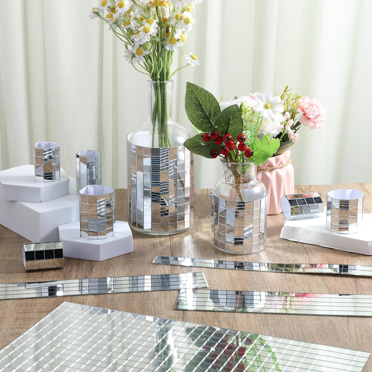 4500 Pcs 10X10 Mm Self Adhesive Disco Mirror Tiles, Square Disco Mosaic Tiles