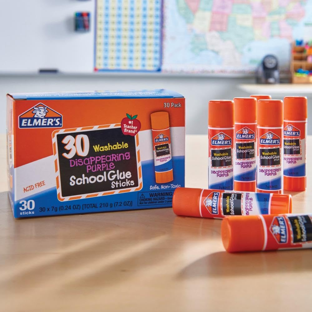Elmer’S Disappearing Purple School Glue Sticks, Washable, 7 Grams, 30 Count – Po