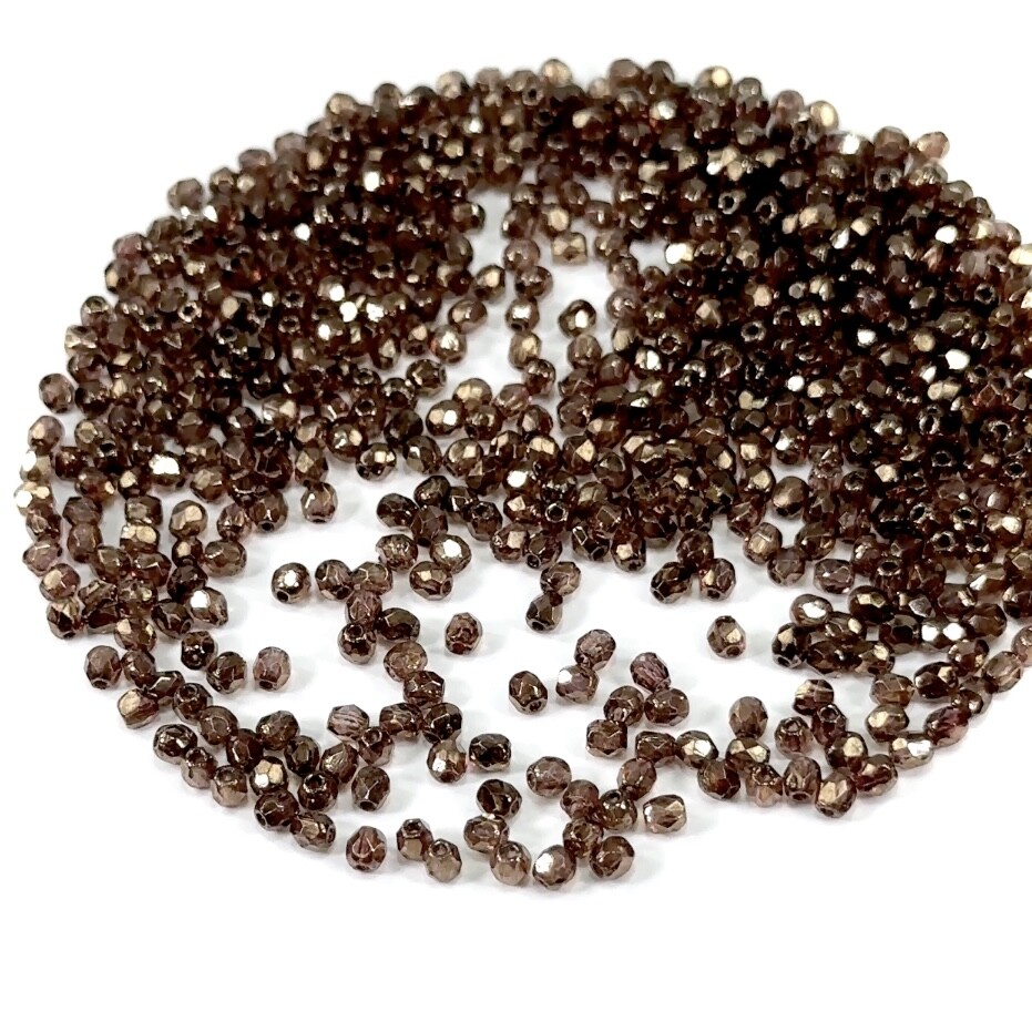 Czech Fire Polished Round Faceted Beads in Crystal Senegal Luster, 3-4-6-8mm