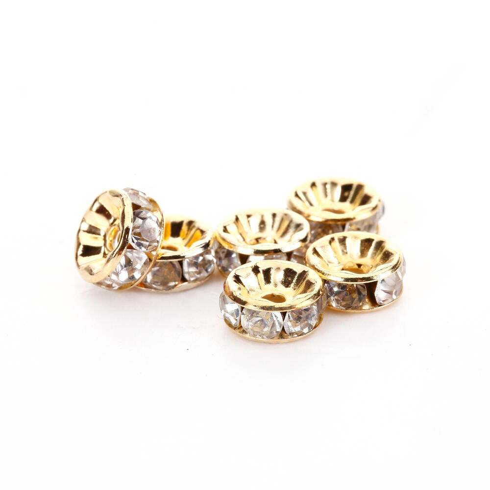 Clear Rhinestone Rondelle Spacers Gold/Silver 4mm 6mm 8mm 10mm 50pcs Per Bag