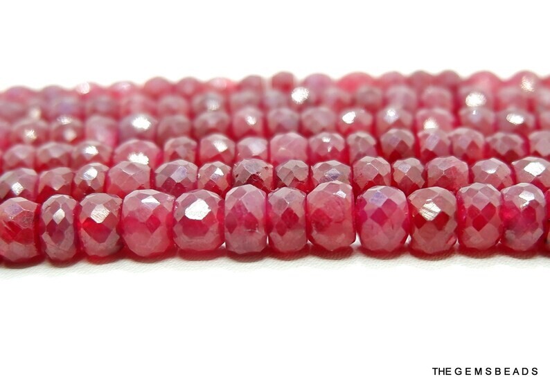 Natural Faceted Ruby Beads, Pigeon Blood Red 4-5mm Beads, 23 Pcs of Beads.