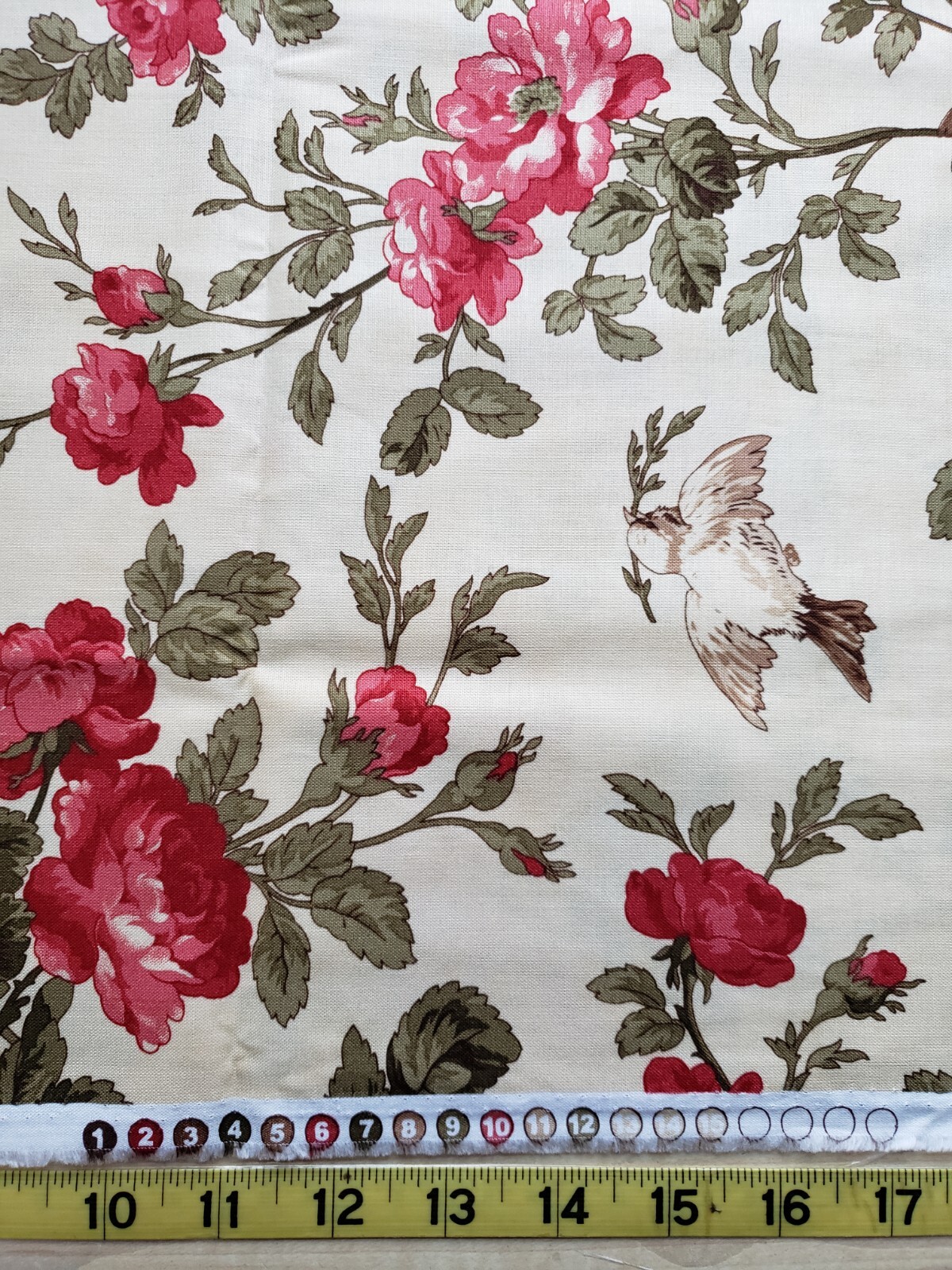Wintergreen By 3 Sisters For Moda Beige Floral Birds 2 Yards x 44″ 44010