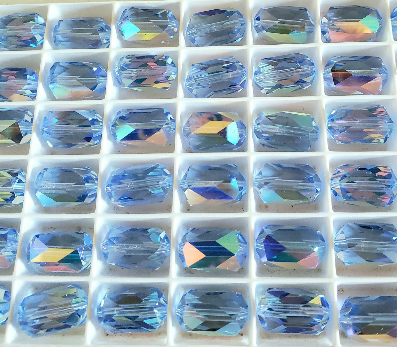 Vintage Swarovski 5204 13.5x9mm Barrel beads Light Sapphire AB (6pcs) Rare