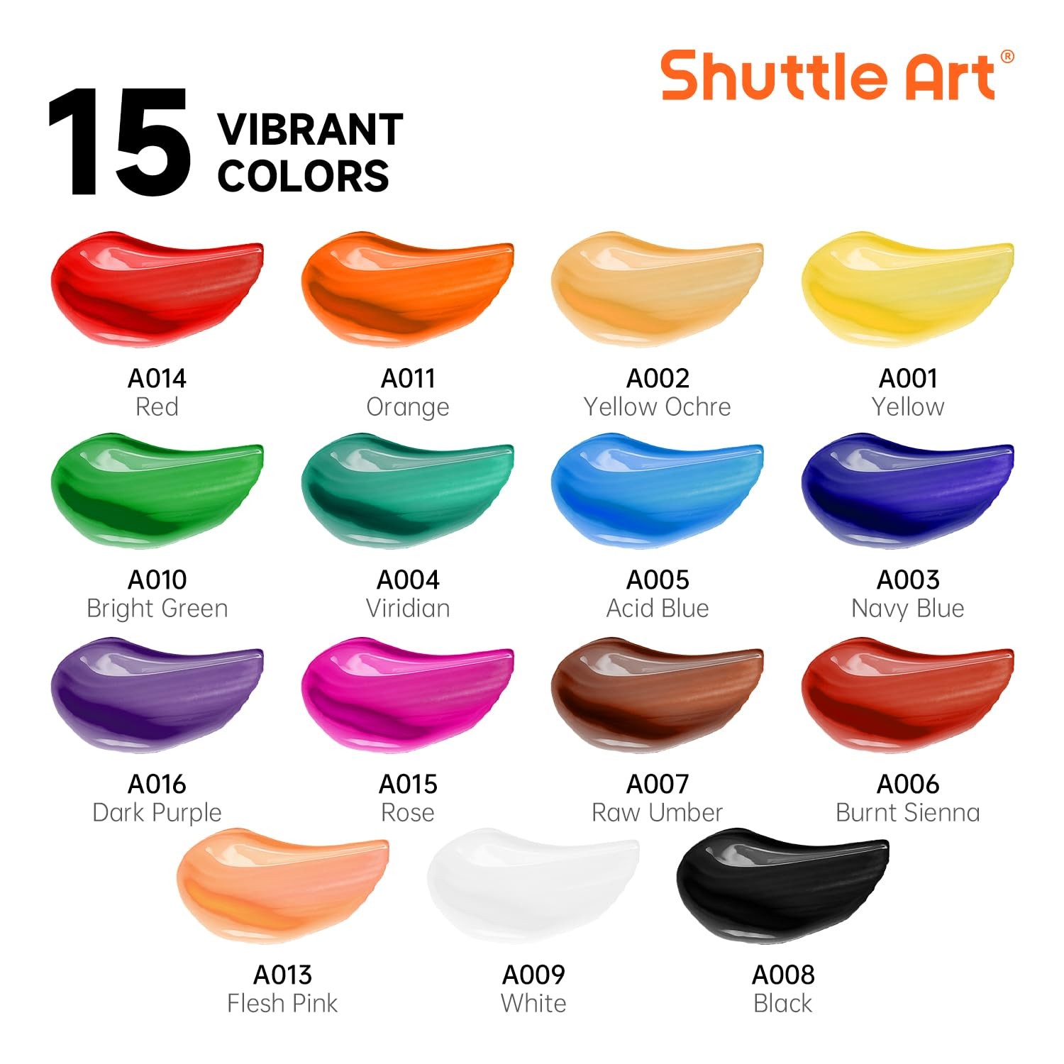 Shuttle Art Acrylic Paint Set, 15 x 12ml Tubes Artist Quality Non Toxic Rich