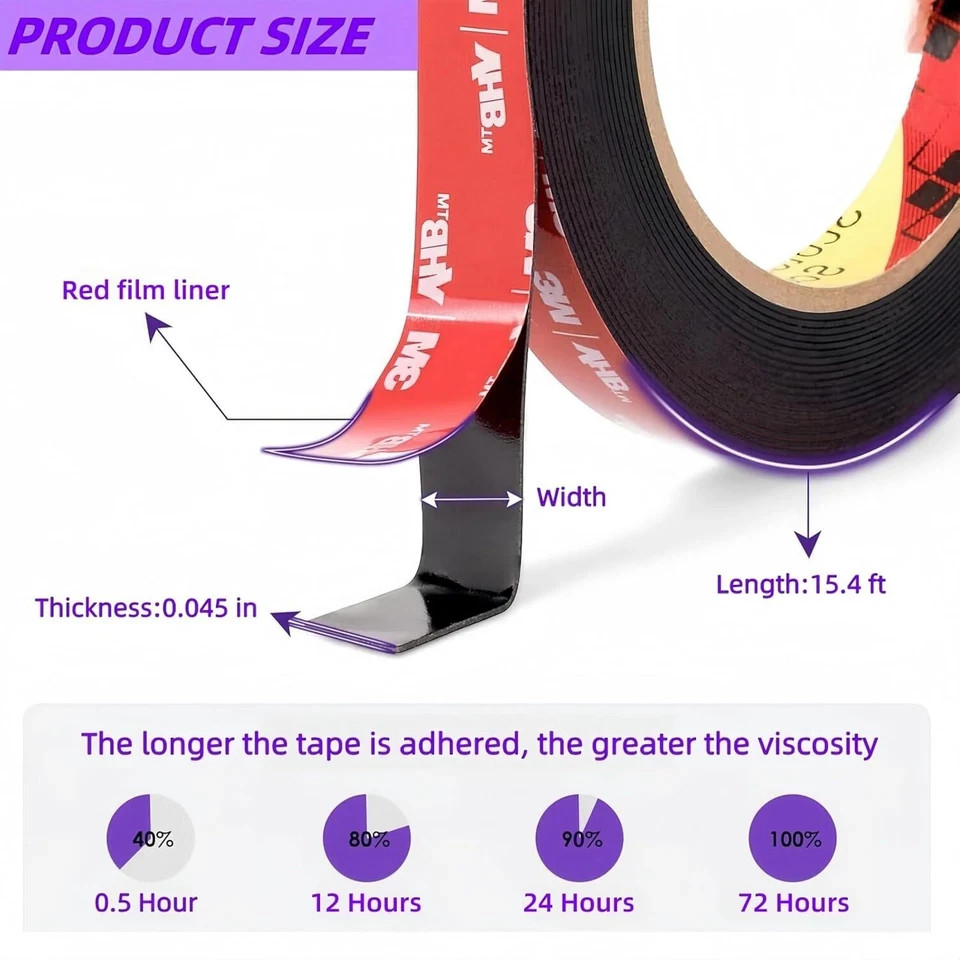 15ft 1/4″ Double Sided Tape Heavy Duty 3M VHB Adhesive Waterproof Auto Acrylic