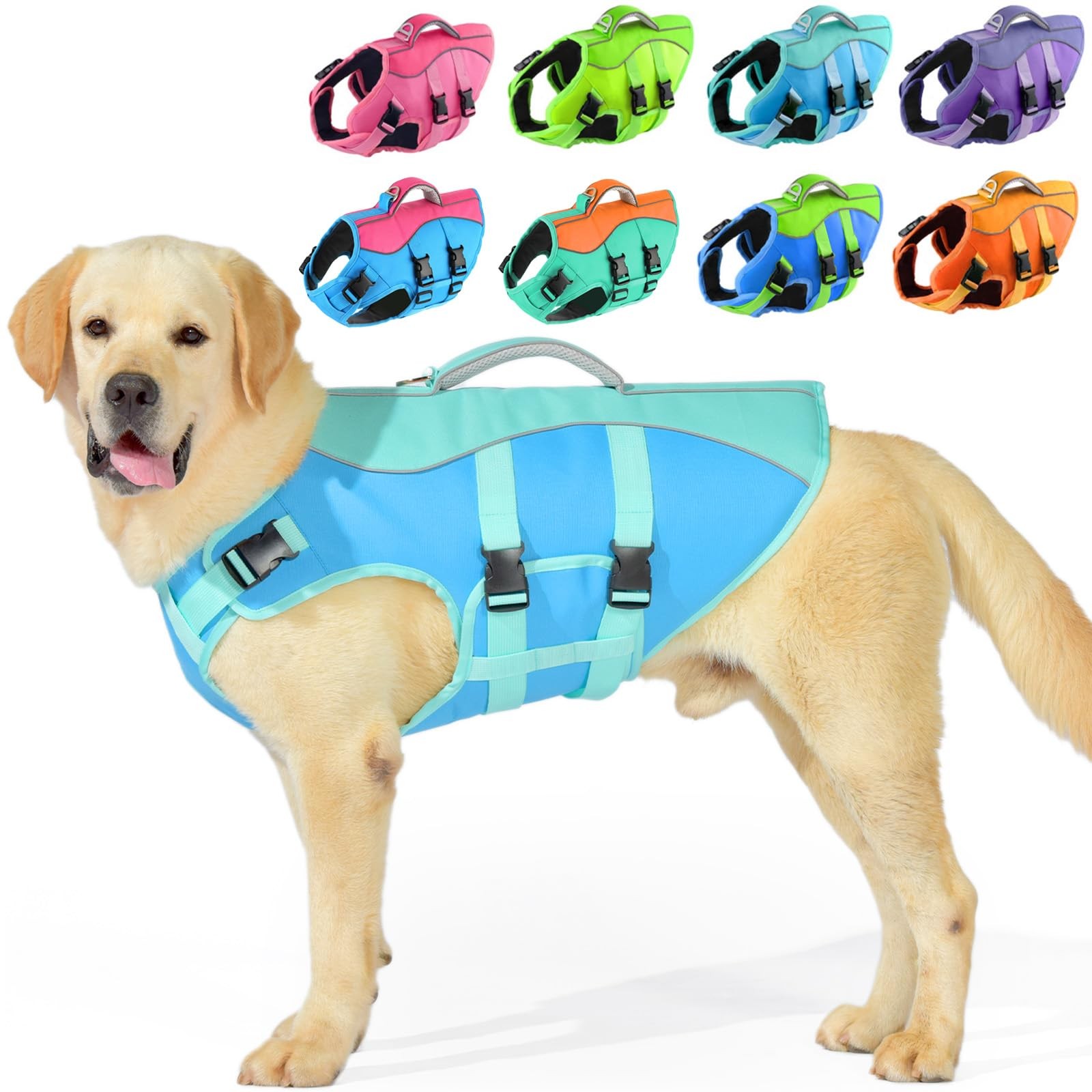 PETDSH Dog Life Jacket Large High Flotation Reflective Vest Rescue Handle