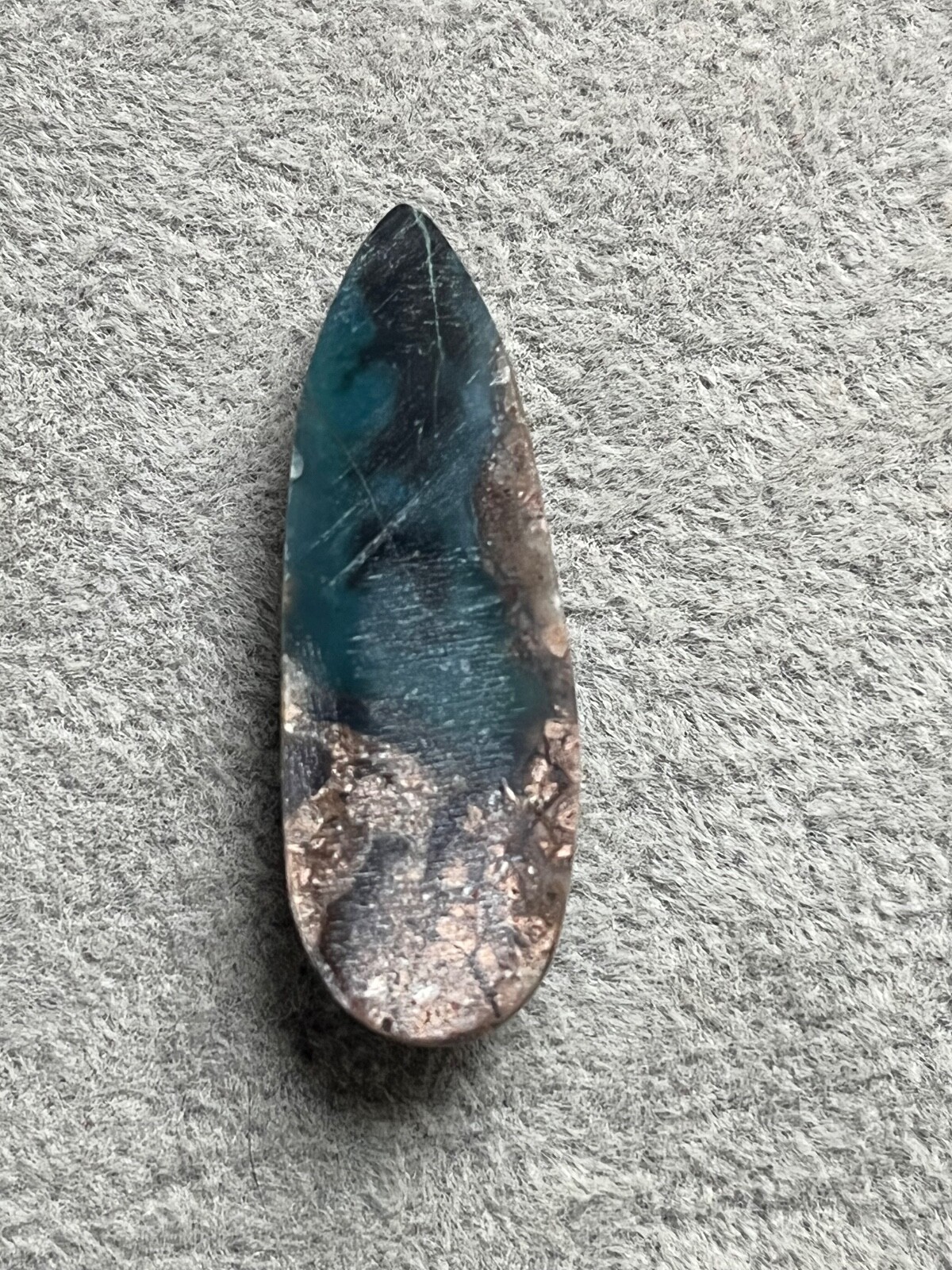 Needles Blue Agate 23.7 Cab in Rhyolite Porphyry Pear tear drop Blue Danube , AZ