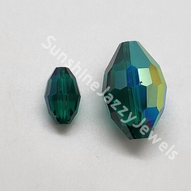 6pc Swarovski Crystal Emerald AB Faceted Oval 5200 Beads; 9mm, 12mm or 21mm