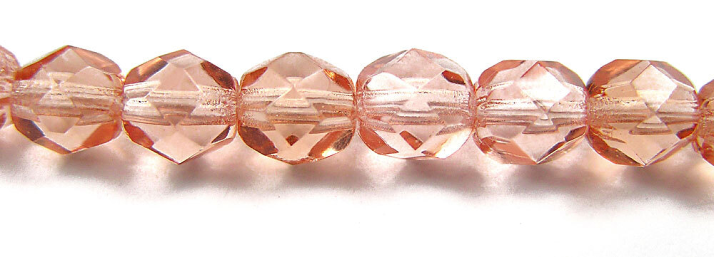 Czech Glass Fire Polished Round Faceted Glass Beads Light Peach, Peach Rosaline