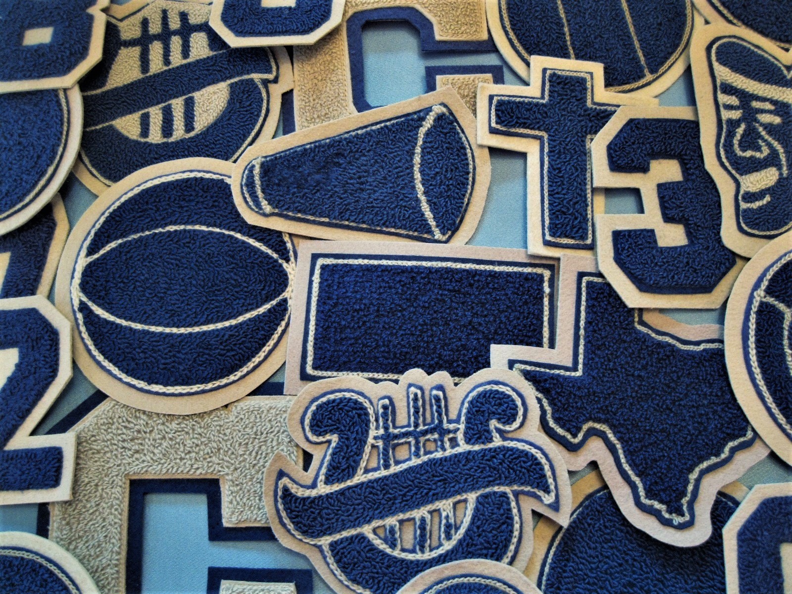 Royal Blue Chenille w/ Gray Felt Letterman Jacket Patches Crafts