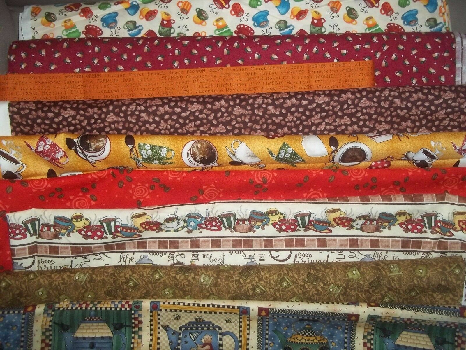COFFEE tea CUP beans baking HOME Cotton FABRIC U-Pick HALF YARD 1/2 yd