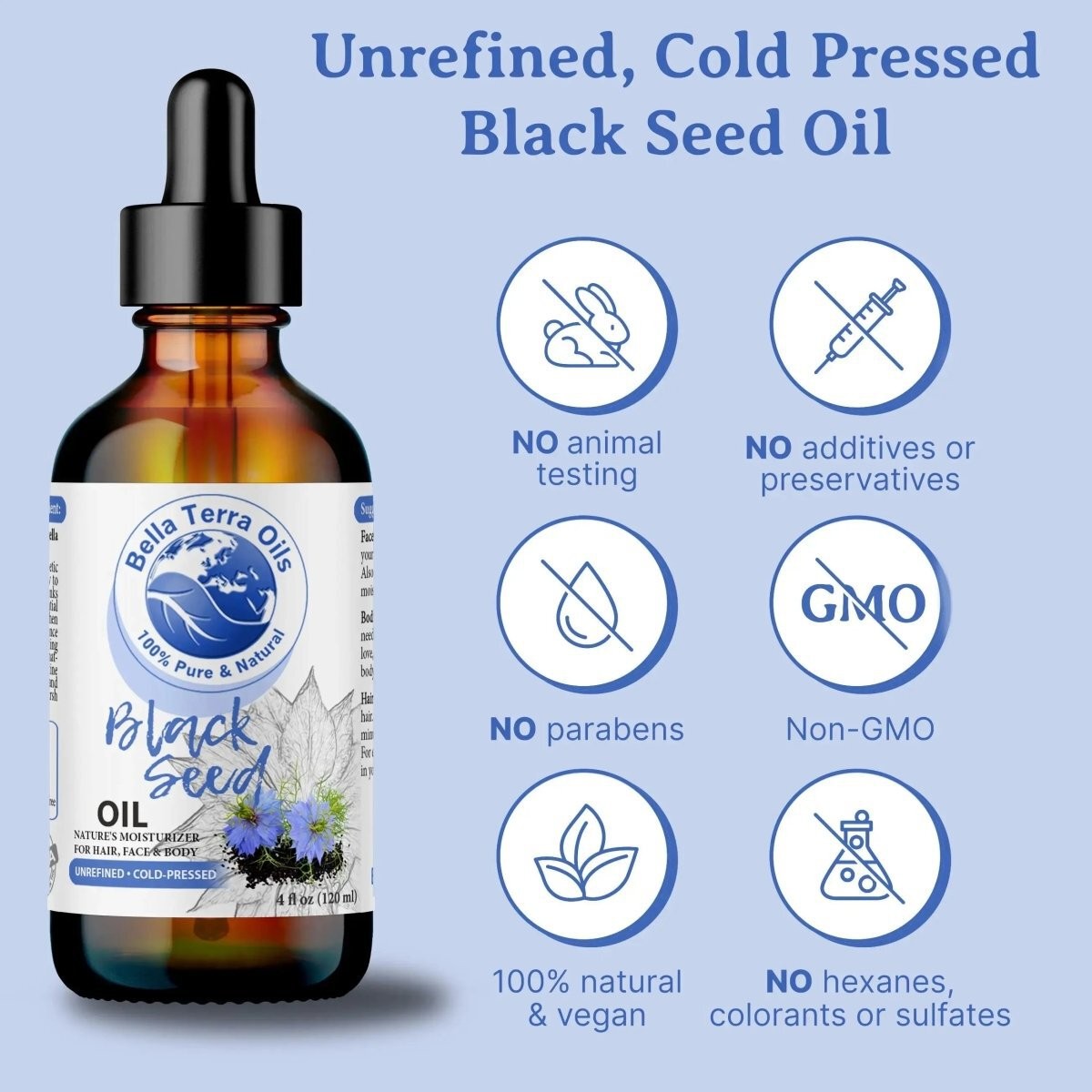 Organic Cold-Pressed Black Seed Oil Raw Unrefined 100% Pure Skin Hair Nails