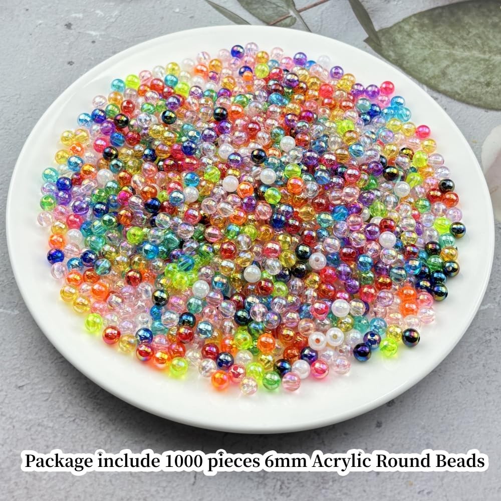 1000pcs 6mm Acrylic Round Beads AB Colors Acrylic Beads Round Spacer Beads wi…